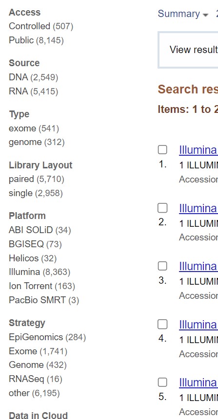 filter SRA results