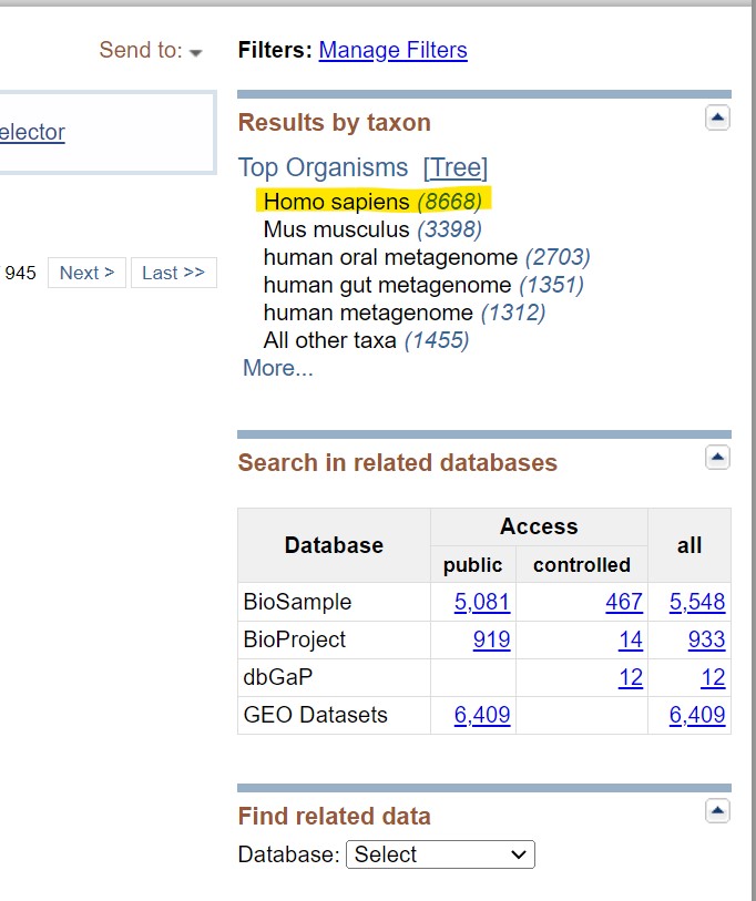 filter SRA results by species